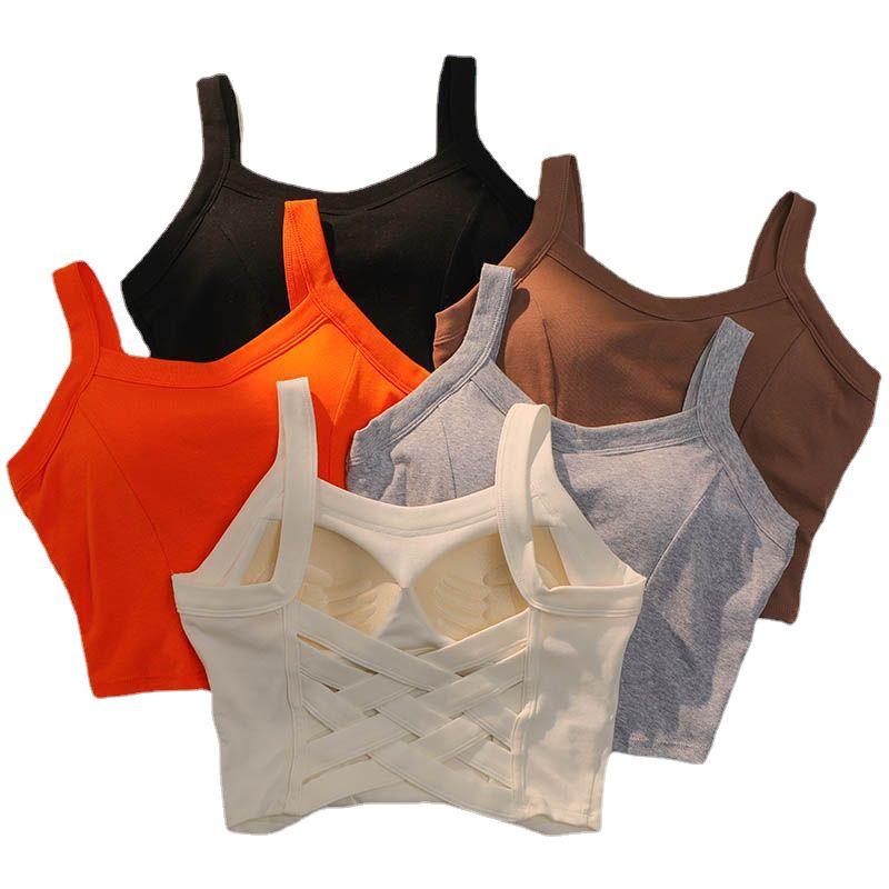 Women's Pure Cotton Vest with Fixed Cup Straps & Chest Pads - Breathable Lingerie & Outerwear