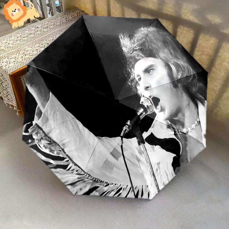 1pc Johnny Hallyday pattern Umbrella Portable Folding Umbrella Iron Frame Hole Bone Structure Outdoor Home Umbrella