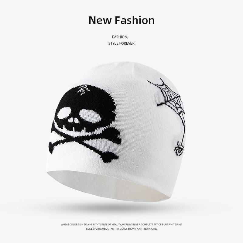 Halloween-themed skull wool knitted hat, autumn and winter couples trendy pullover hat, knitted ear protector cold hat