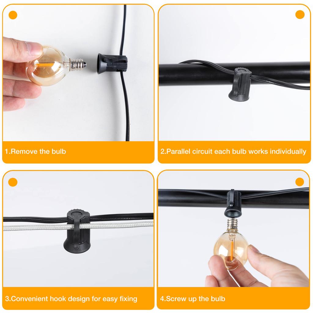65FT Outdoor Connectable LED String Light E12 Base G40 IP44 Waterproof Dimmable Garland Garden Wedding Fairy lights Home Decor