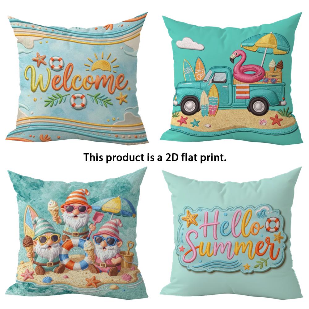 1/4pcs Summer Themed 2D Flat Print Pillow Covers Sofa Bed Cushion Cover Home Bedroom Decoration, 2D Flat Printing