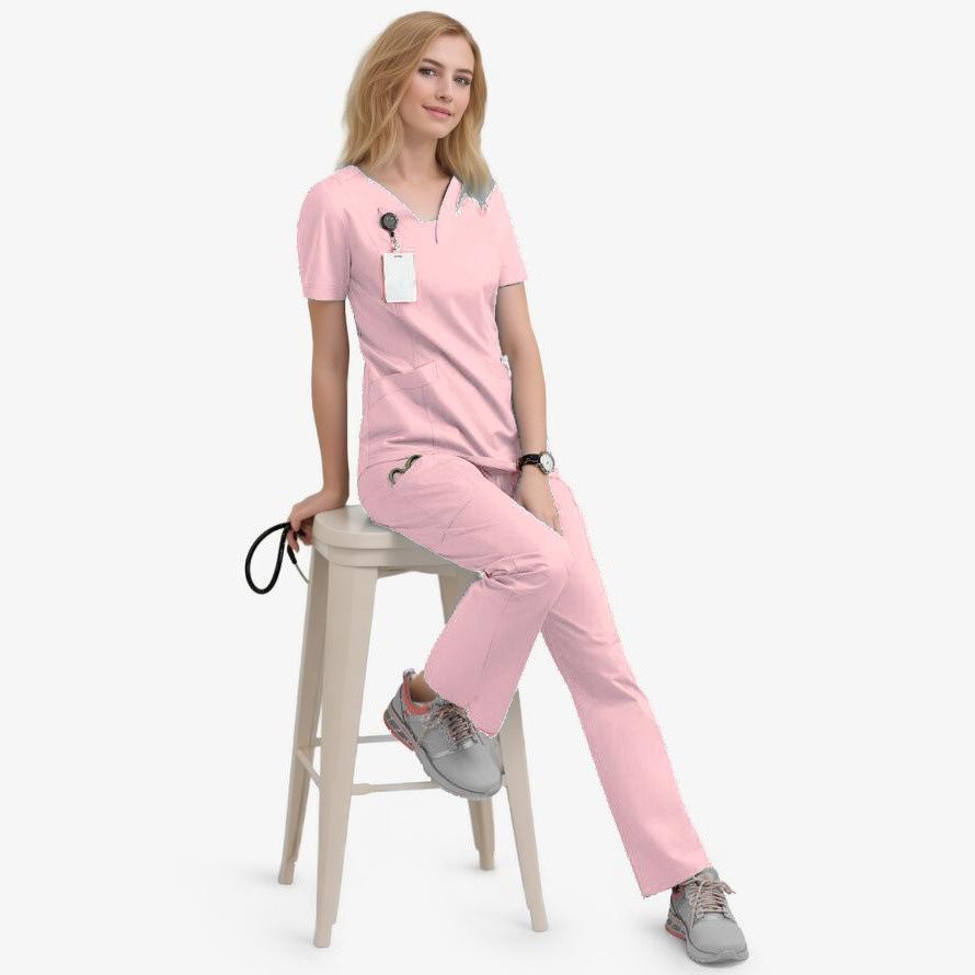 Set Costum Asistent Medical cu Mânecă Scurtă și Gât în V pentru Sala de Operații, Elastic, Uscare Rapidă, Spălare Manuală, Costum de Izolare Chirurgicală, Uniformă Doctor