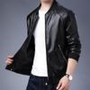 ROMON Men's Slim-fit Baseball Collar Faux Leather Jacket