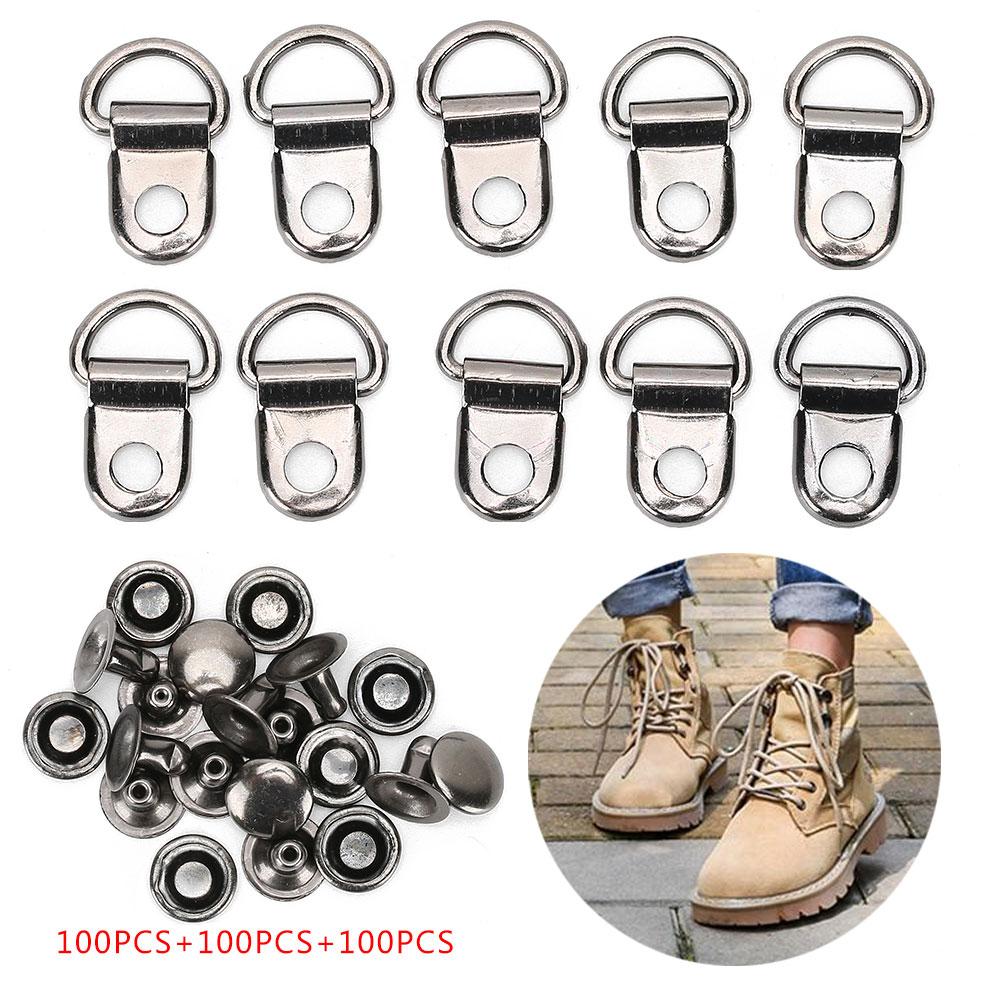 100 Sets Shoelace Hook DRing Eyelet Buckle Brass Shoe Leather Bag DIY Rivet Tool Black 9x14mm