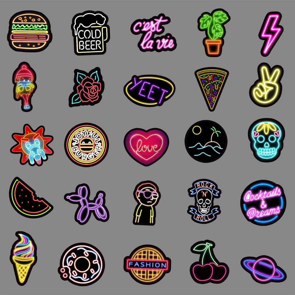 50 Neon Lights Graffiti Personality Ins Style Colorful Guka DIY Suitcase Mobile Stickers