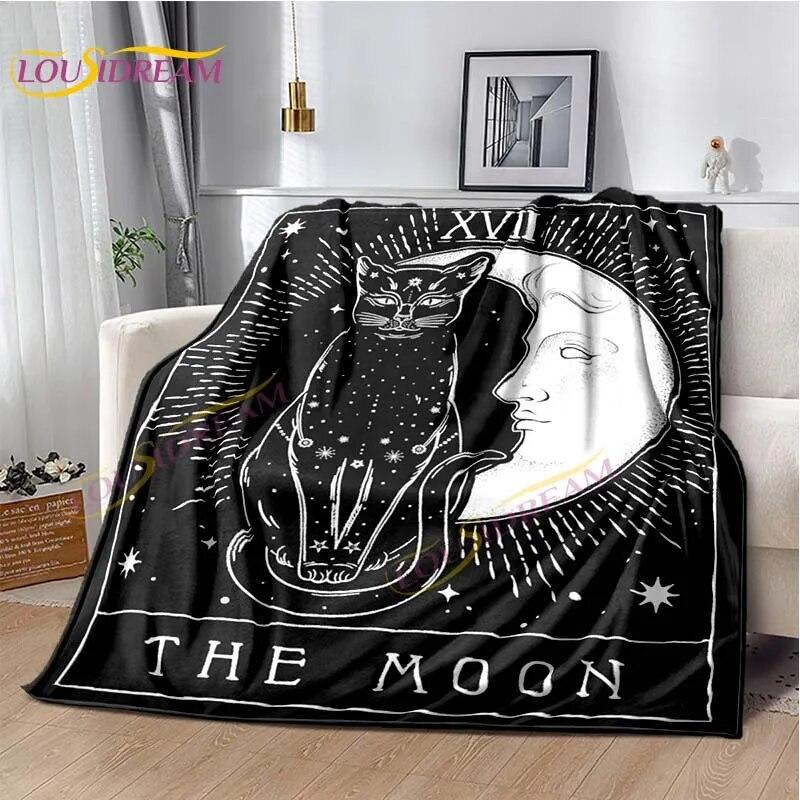 Tarot Black Cat Flannel Throw Blanket Super Soft Cozy Lightweight Kids Adults Halloween Gift for Home Sofa Bed Decoration Gift
