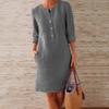 Casual Women Loose Solid Color Buttons Cotton Linen Long Sleeve Midi Dress