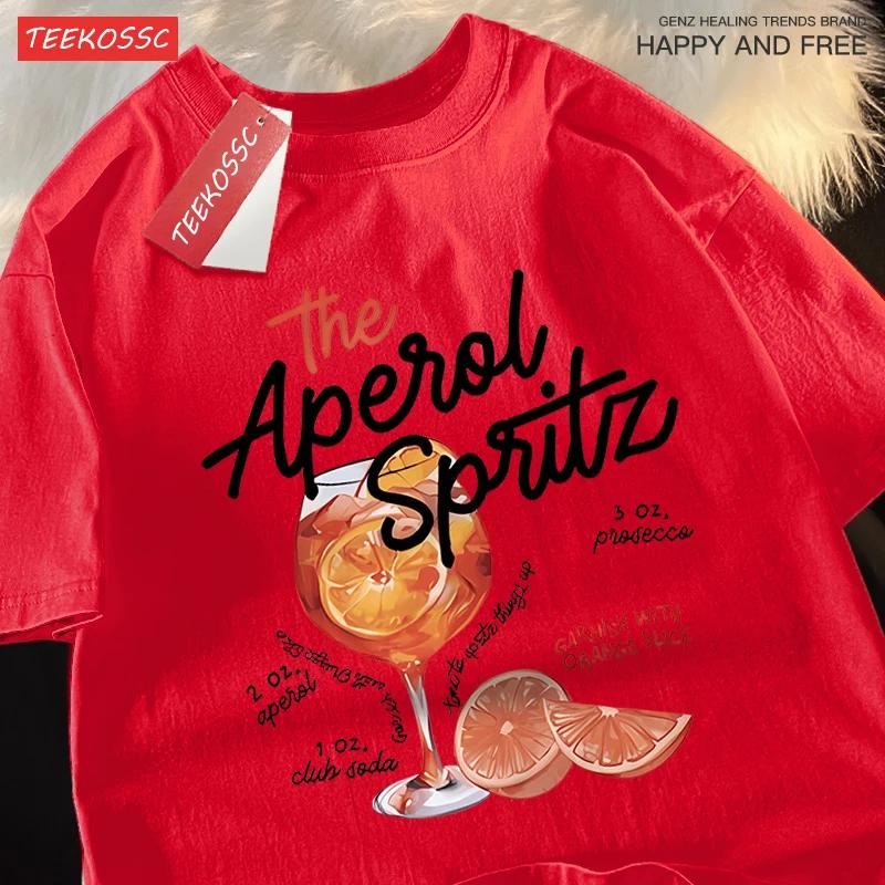 2025 Summer Ice lemon wine drink print Men's 100% cotton T-shirt with round neck loose and fashionable cotton short sleeves