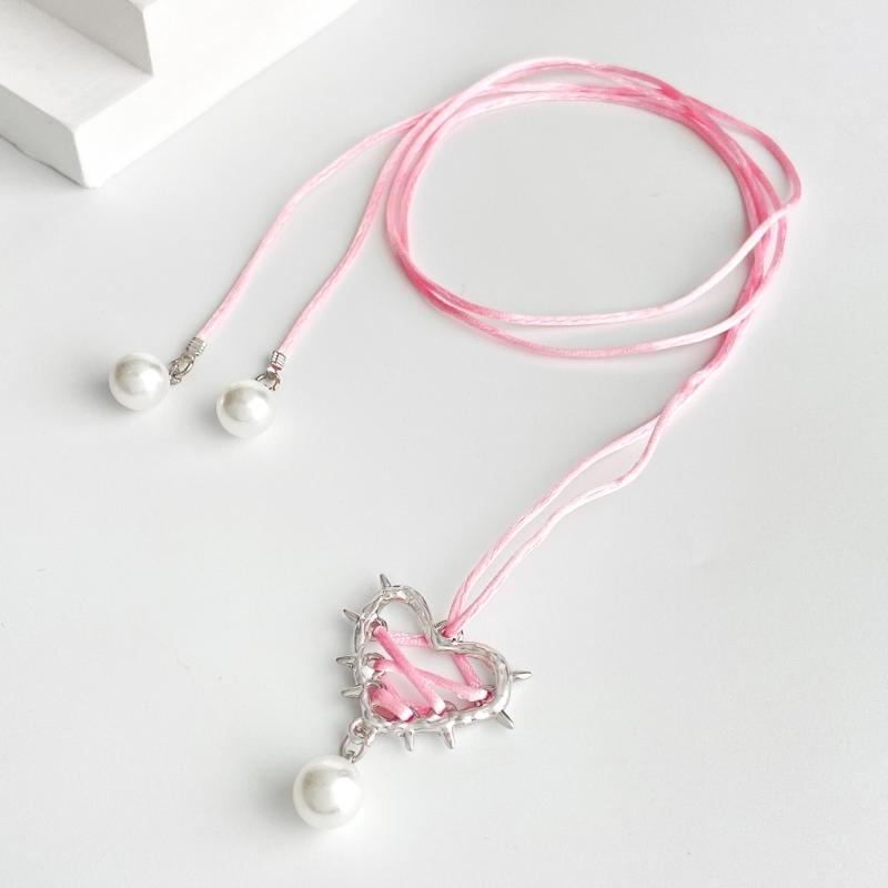Fashion Thorn Heart Pendant Necklace Sweet Cool Clavicle Chain Lace Up Choker Simple Cord Neck Chain Party Jewelry