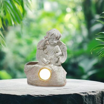 Angel Statue with Solar Powered Sculpture Resin Ornament Crafts Lovely Decorative Lamp Garden