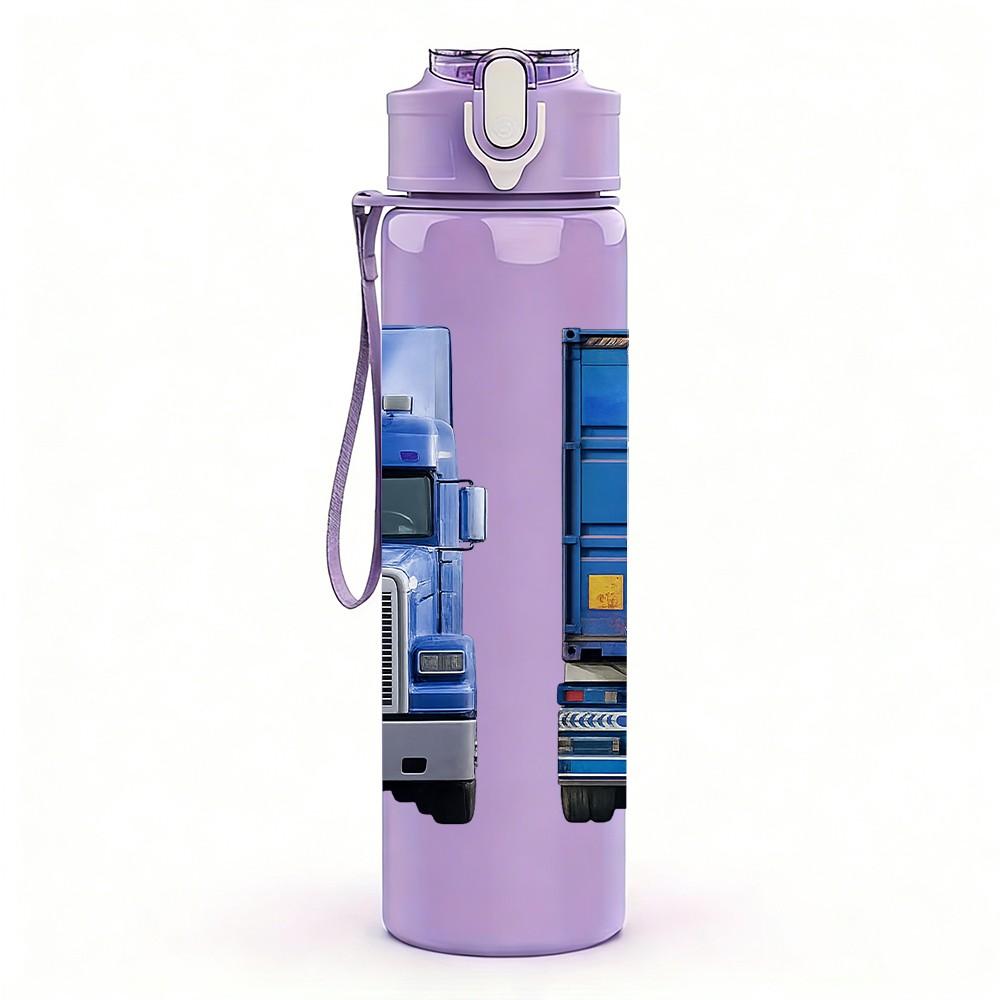1PC Big Truck Lorry Vehicle Print 750ml Color Plastic Sports Water Bottle Leakproof Flip Straw Lid Suitable for Sports Office Home Use