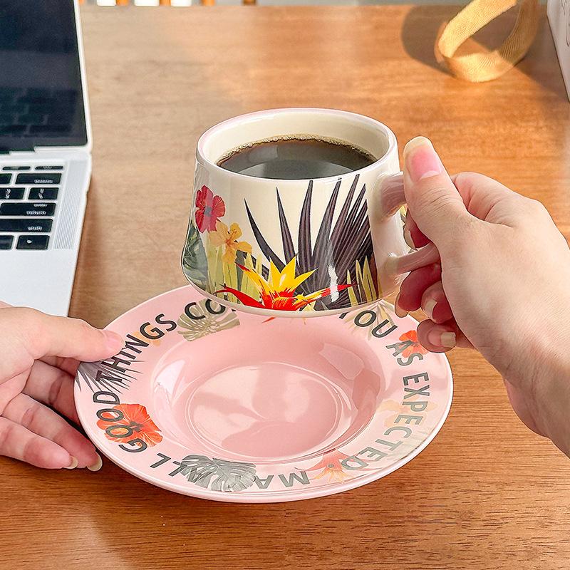 Office Ceramic Coffee Cup and Saucer Set Premium Sense Souvenir Afternoon Tea Household Water Cup Mug