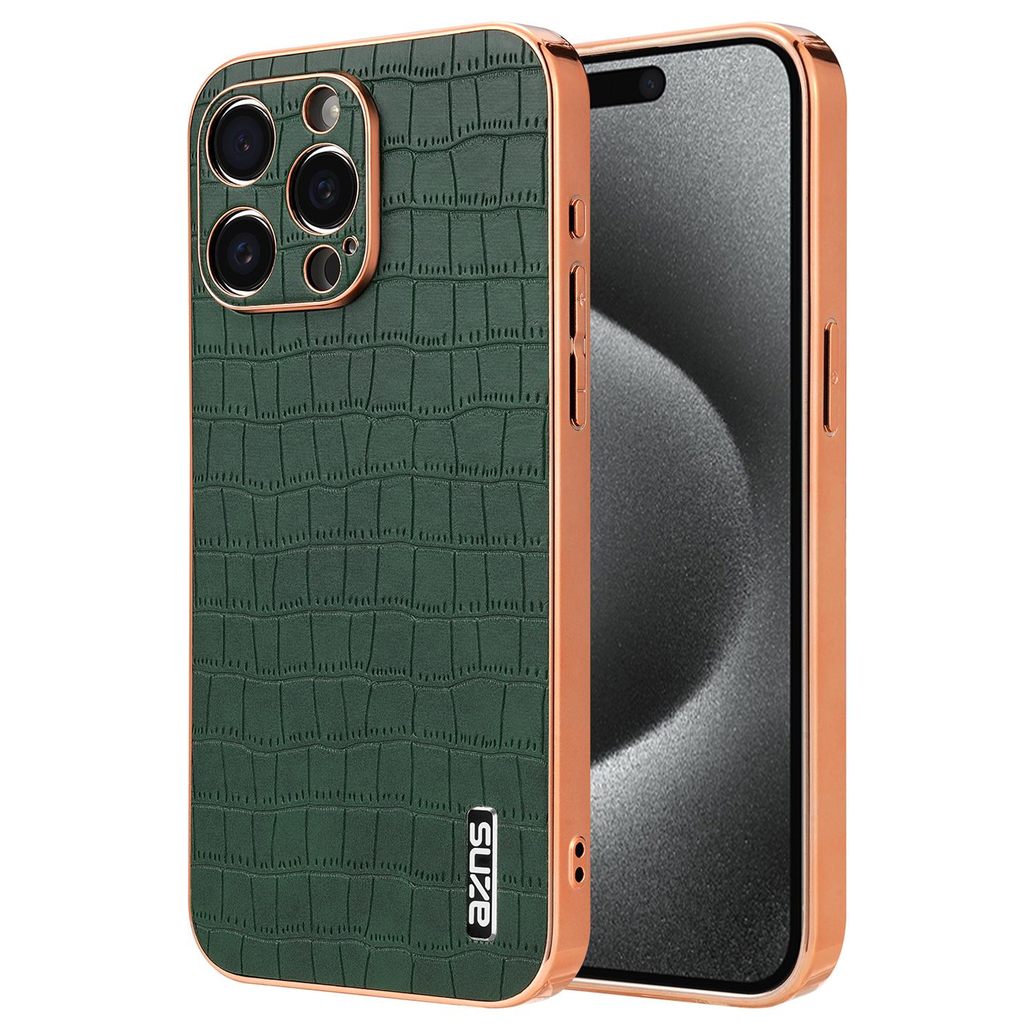

For iPhone 15 Pro Max Shockproof Case Crocodile Texture PU+TPU Slim Phone Cover Green
