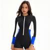 Long Sleeve Color Block Swimsuit Women's Conservative Sunscreen Surfsuit Boxer Tight Swimsuit