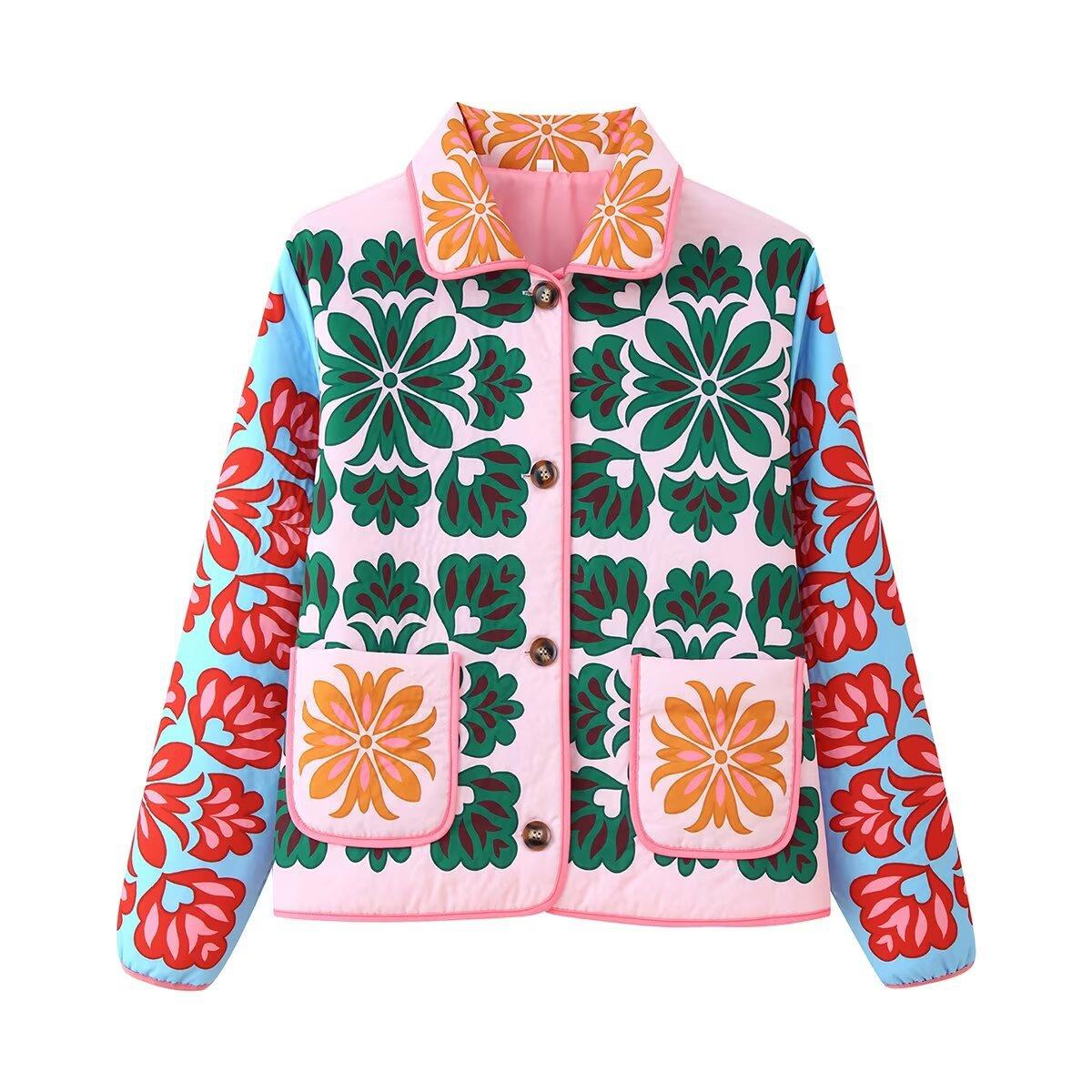 European and American women s clothing popular fashion casual positioning printed cotton jacket S