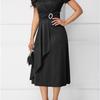 Women's V Neck Ruched Waist Asymmetrical Ruffle Midi Dress Elegant Party Dress