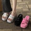 Square Head Platform Slippers Belt Buckles Corduroy Open-toe Women Sandals Summer New Designer Shoes Fashion Wedge Sandals