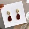 Charm S925 Needle Earrings Temperament Niche Earrings Simple Geometric Piece Wine Red Girl Earrings Bulldog