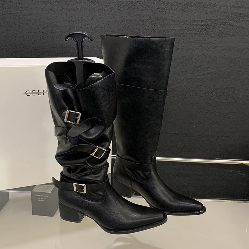 

Сапоги Женские Сапоги Зимняя Мода Острый Каблук Каблук Боковая Молния Брюки Сапоги на Меху Ботинки Мартин 40 чёрный