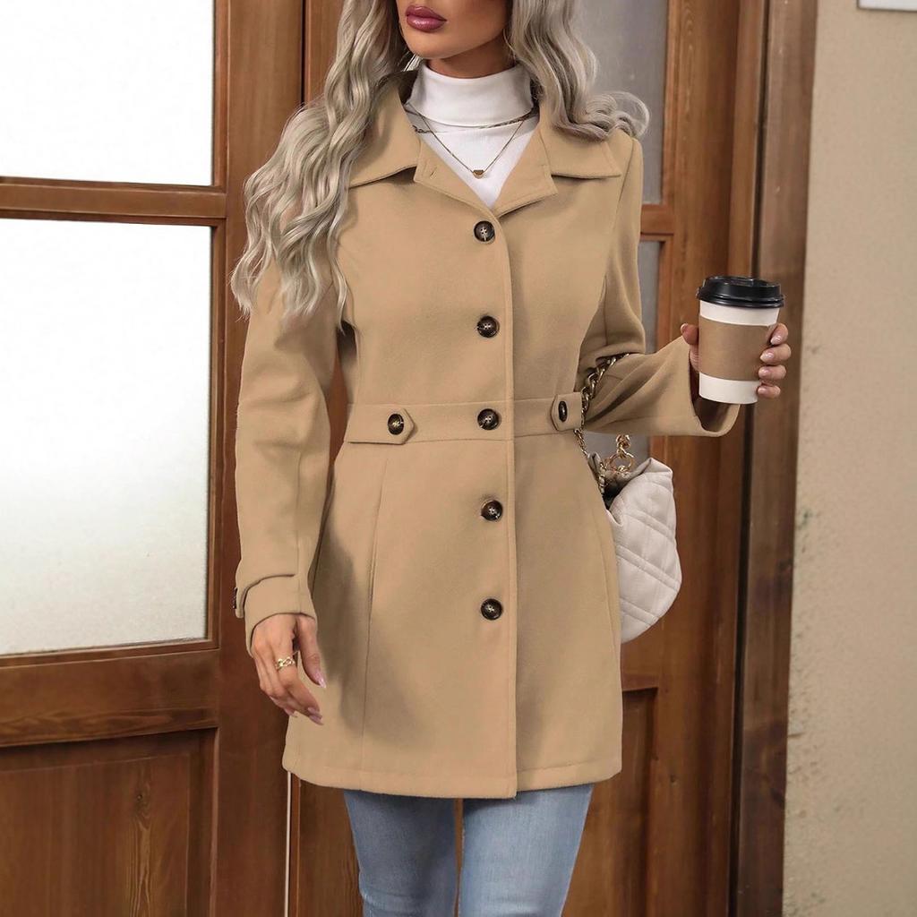 Autumn Winter Women's Fashion Flattering Loose-Fit Notched Lapel Single-Row Multi-Button Mid-Length Wool Blazer