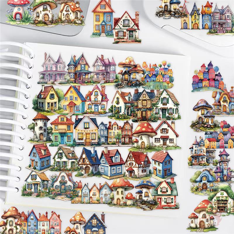 50Pcs/Set Retro Forest Cabin Series 01. Fairy Tale House PET Stickers Waterproof DIY Fashion Doodle Decals Stickers