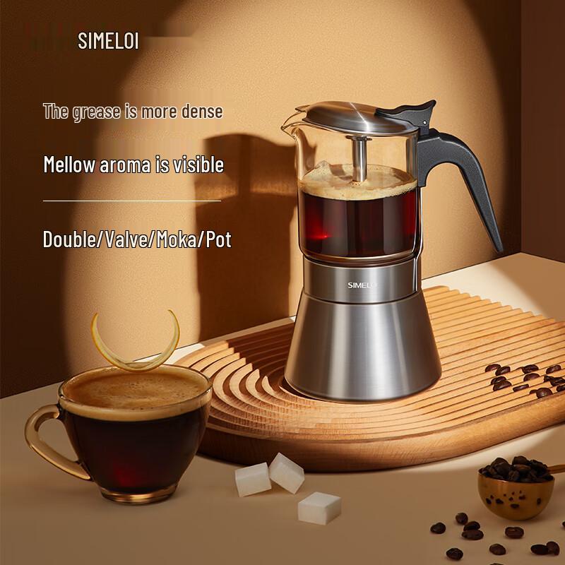 SIMELO 160ML Nordic Dual Valve Glass Moka Pot