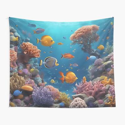 Arazzo Mondo Sottomarino Arazzo Pesci Tropicali Appeso a Parete Arazzi Paesaggio Oceanico per Camera da Letto Soggiorno Decorazione Casa