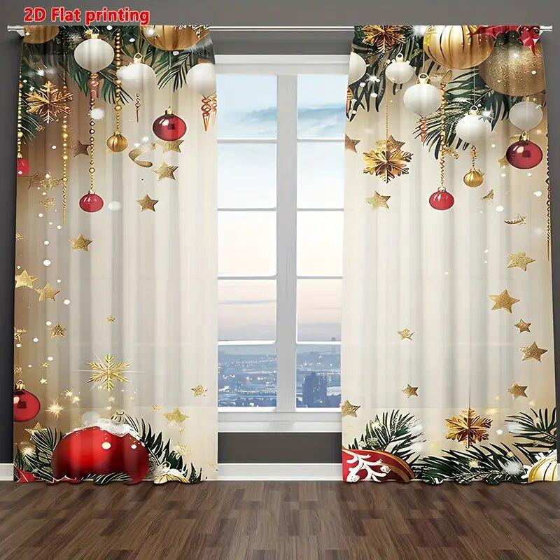 2 Pcs Christmas Decorations Print Curtains  Suitable for Bedroom  Living Room Kitchen Decoration  Home Decoration  Window Decoration