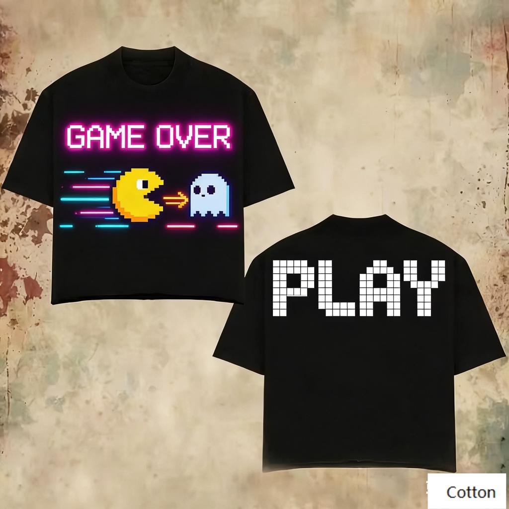Oversized Black Cotton TShirt with Bold Cartoon Skateboarder Graphic and Abstract Skate Wheel Design Unisex Streetwear Tee