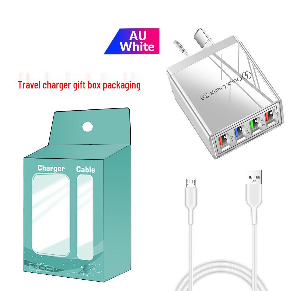 Colorful 4-Port USB Travel Charger 5V/2.4A Fast Charging Australian Standard