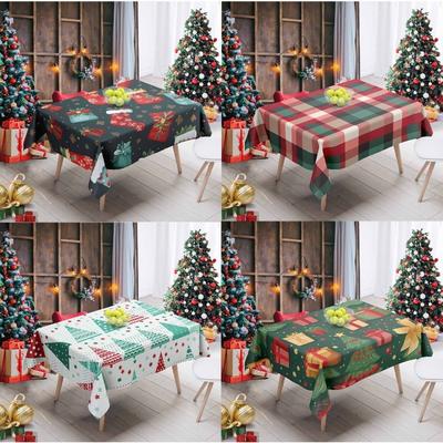Christmas Table Cloth Red Festive Decorative Cloth Living Room Christmas Atmosphere Dining Table Cloth Rectangular Dustproof
