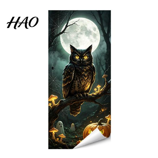 Decorative PVC Bin Wrap Halloween Trash Can Sticker, Spooky Bat Cat Pumpkin Ghost Wheelie Decal, Outdoor Decal Waterproof Garbage Sticker for