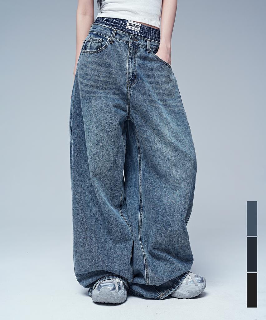 AVANDRESS 88 Incision Wide Denim Sagging Pants_3 Colors
