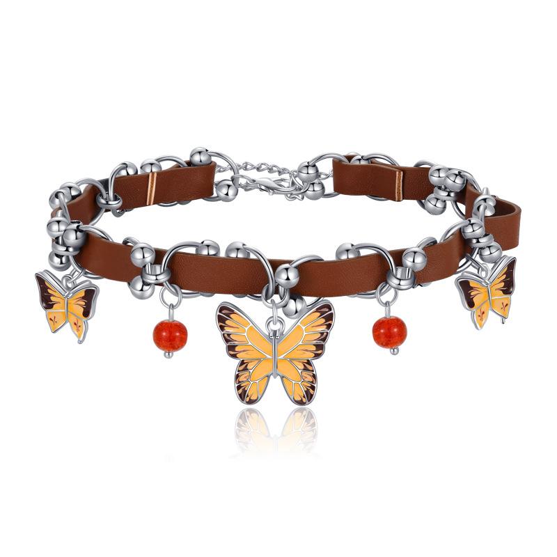 Black Aunt Jewelry Choker Versatile Trendy American Hottie Brown Butterfly Ring Leather Necklace Female