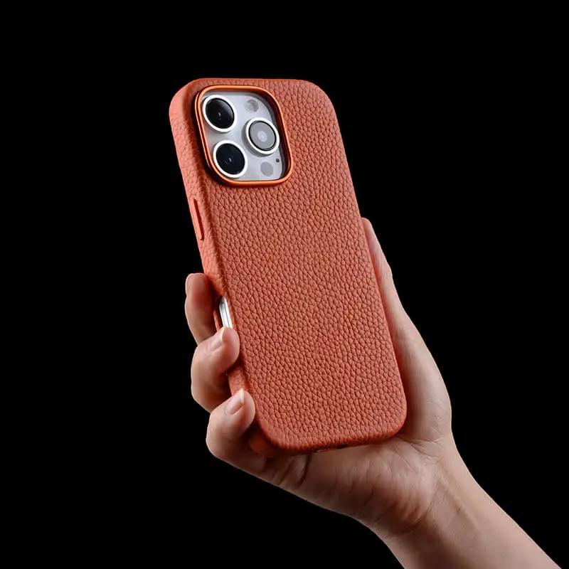 Melkco Ring Magnetic Charging Leather Case for iPhone 16 Pro Max 16 Plus Metal Camera Len Genuine Cowhide Full Protection Cover