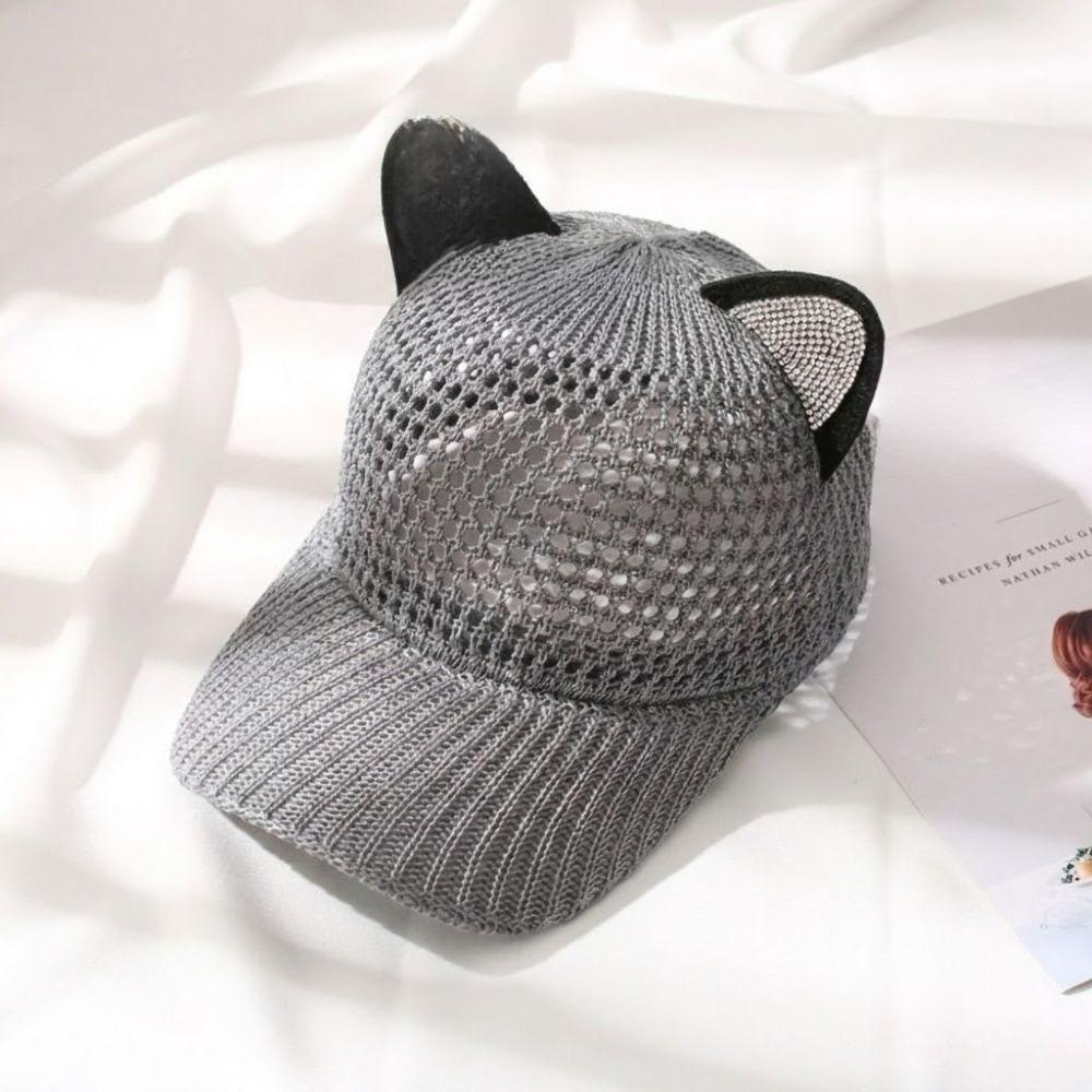 Fashion Cat Ears Baseball Cap Hollow Design Breathable Sun Hat UV Protection Simple Peaked Cap Unisex Outdoor