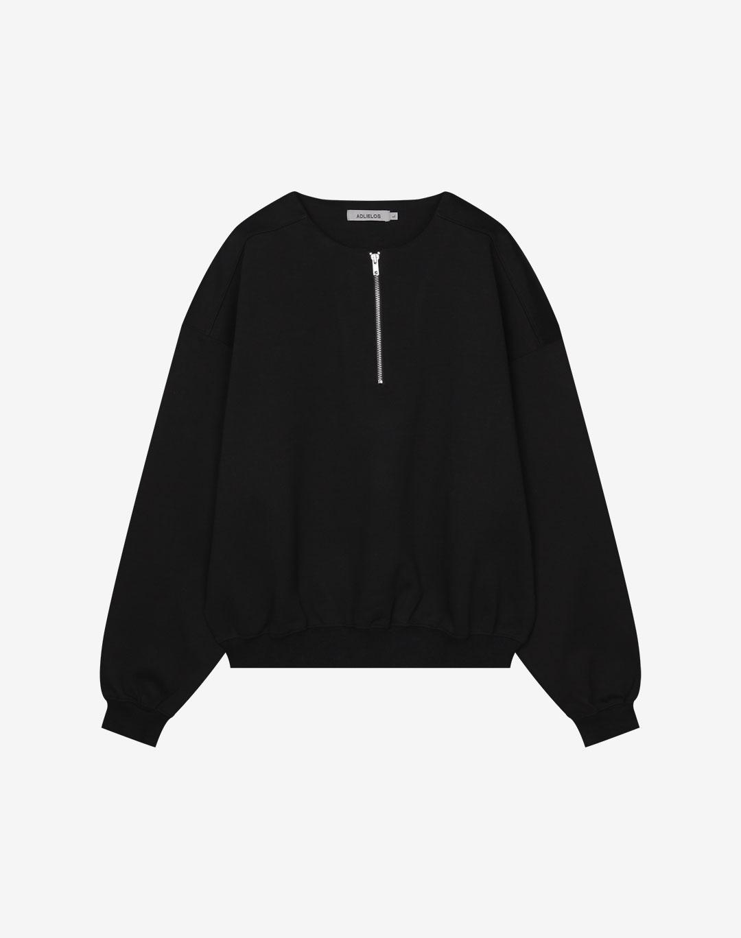 Adrielos Border Collarless Half-Zip Sweatshirt [Black] L