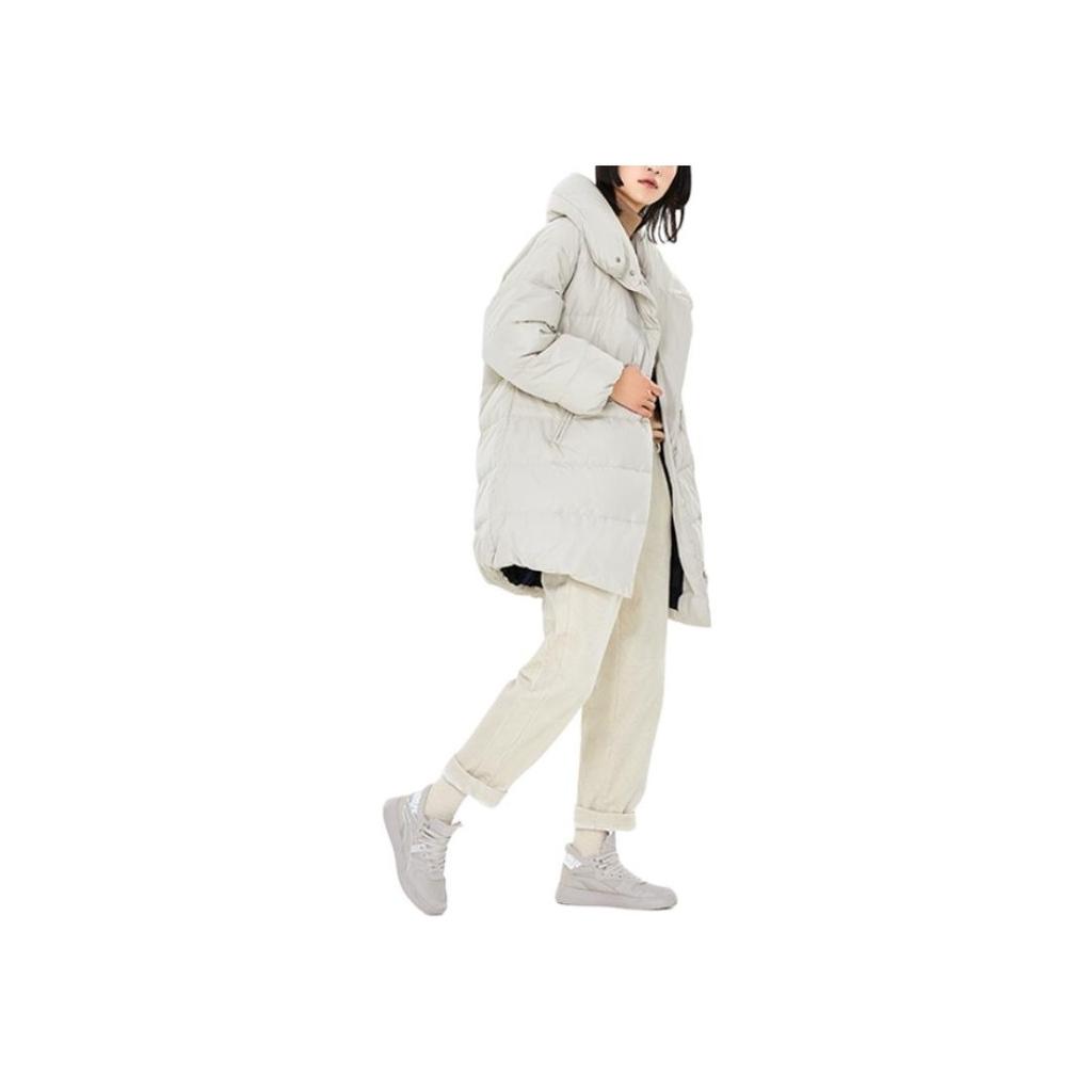 Li Ning Sports Fashion Series Lapel Mid-Length Down Jacket Winter Women Outerwear Cloud-Rain-Gray AYMP074-1