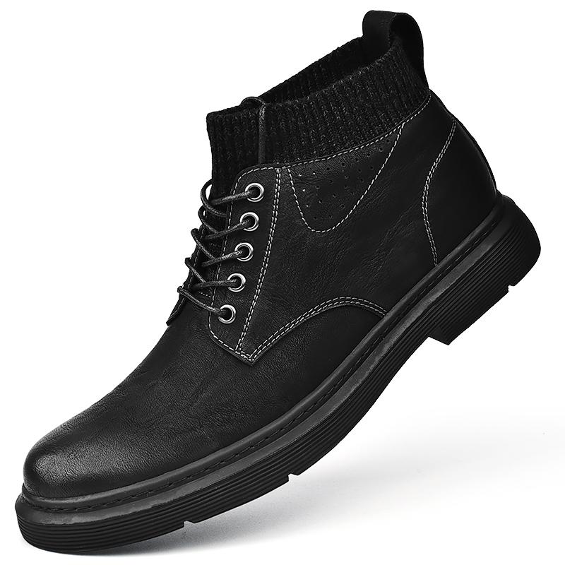 

Модная мужская обувь с круглым носком, высоким верхом, из кожи, роскошного качества, минималистичного дизайна, для отдыха, бизнеса, офиса, осенне-зимние ботинки 38 чёрный
