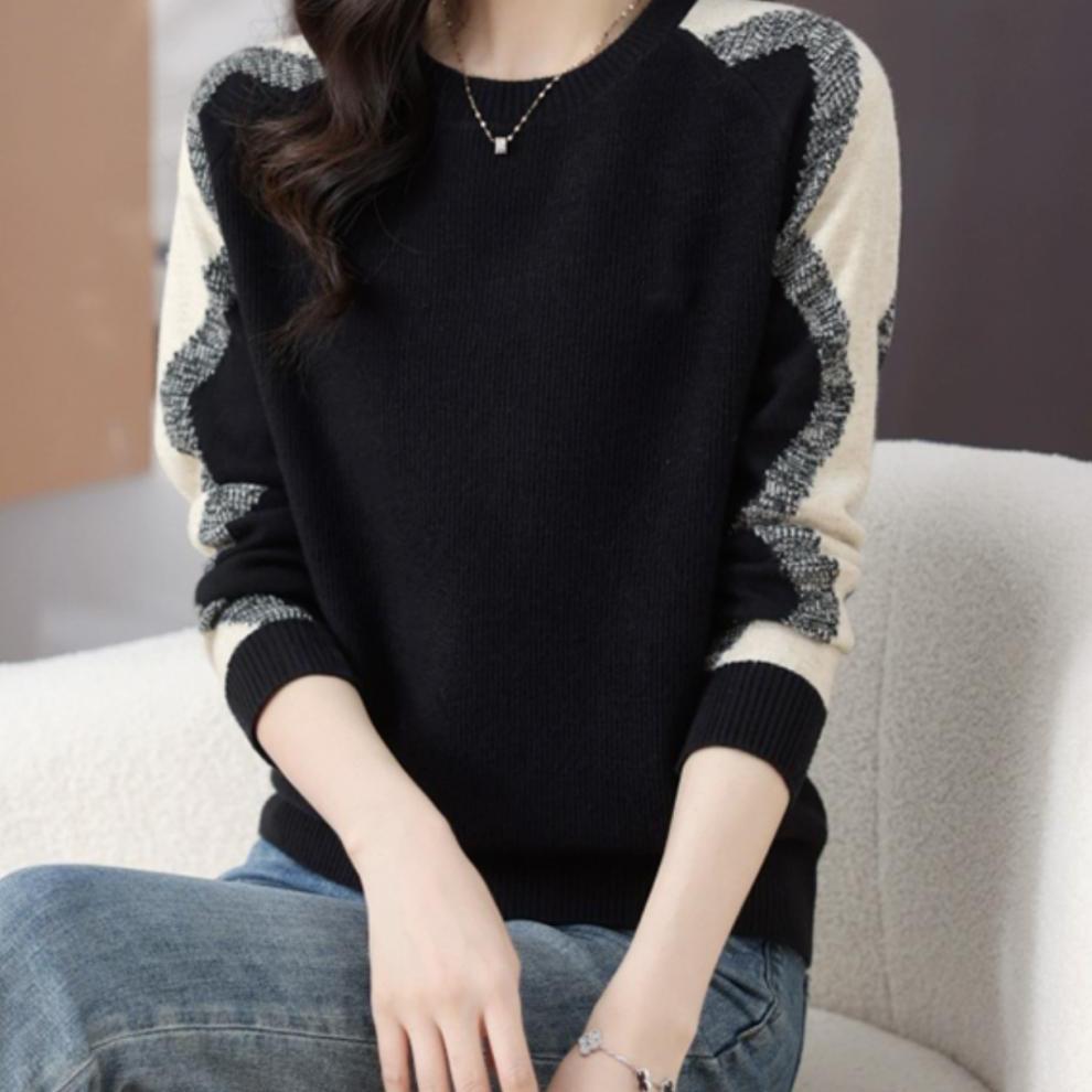 

Women Sweater Pullovers Korean Autumn Winter Vintage Color Block Long Sleeve Knitted Sweaters Women Clothing Lady Jumpers L