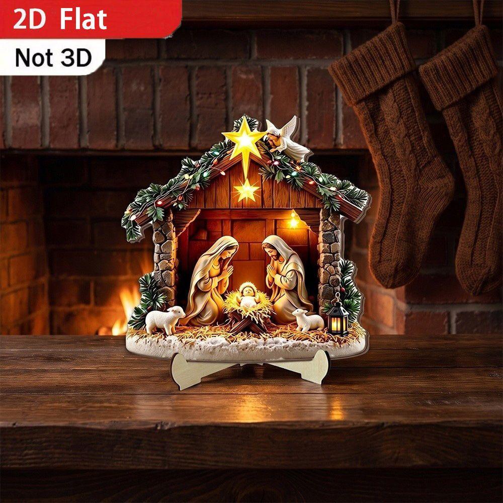 Christian Christmas Nativity Wooden Ornament 2D Flat Nativity Family Wood Plaque Office