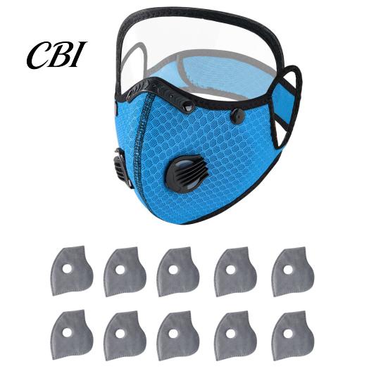 Maschera Antipolvere Riutilizzabile con Filtro al Carbone e Occhiali Regolabili, 6 Strati, Traspirante per Ciclismo, 10 Filtri, Valvola di Respirazione, Scudo per gli Occhi