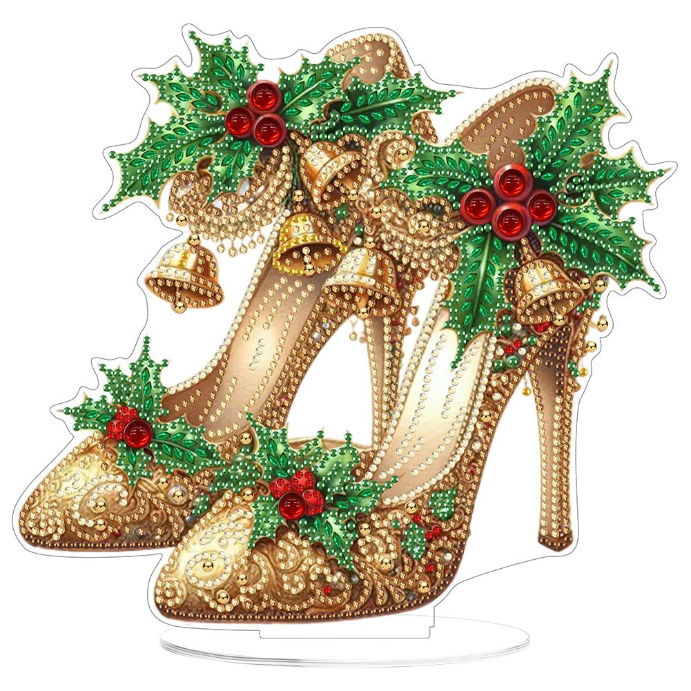 2D/Flat Christmas High Heels DIY Acrylic Diamond Painting Tabletop Ornaments Kit Desktop Diamond Art Kits for Adults Beginner