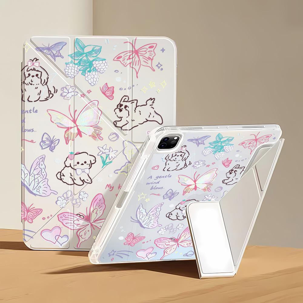 Play Puppy for iPad Pro11 Inch Y Folded Edge Sticker Tablet Protective Case with Pen Slot Anti-drop Soft Case Ins Wind