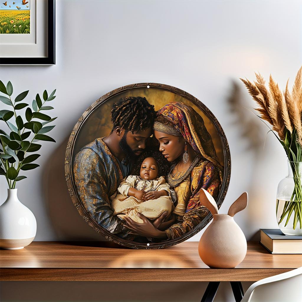 Elegant African Holy Family Round Wooden Wall Art - Perfect for Home & Office Decor, African Home Decor Family Wall Decor
