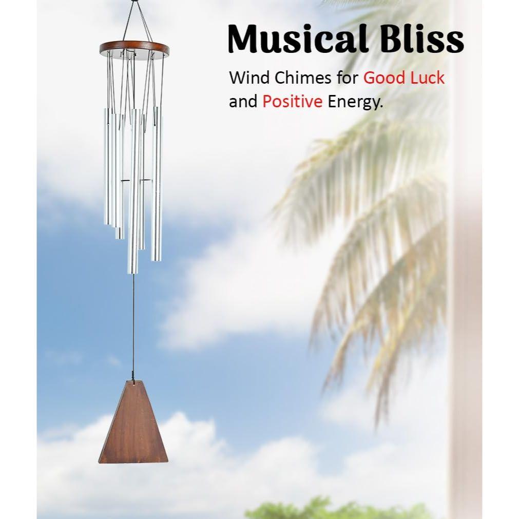 Wind Chimes – Silver 6-Pipe Hanging Showpiece for Balcony, Home & Living Room | Ideal Housewarming Gift & Vastu Décor & Outdoors