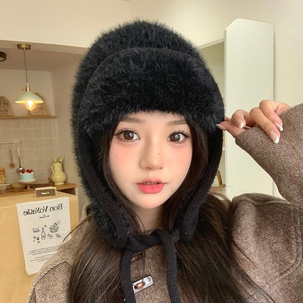 

Fashion Earflaps Ear Protection Hats Cozy Fleece Beanies Caps Warm Skullies Hat Winter чорний