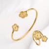 New Design Lucky Stainless Steel FIve Leaf Flower Bangle Ring Jewelry Set for Women Waterproof Fashion Jewelry Party Gift Clover