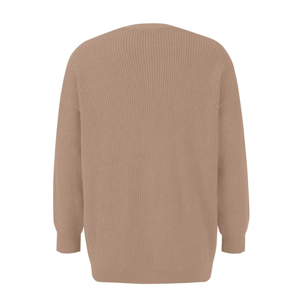 Damen-Strickjacke vorne, übergroßer Knopf, leichter Pullover, V-Ausschnitt, lockere Strickjacke, Strickjacke