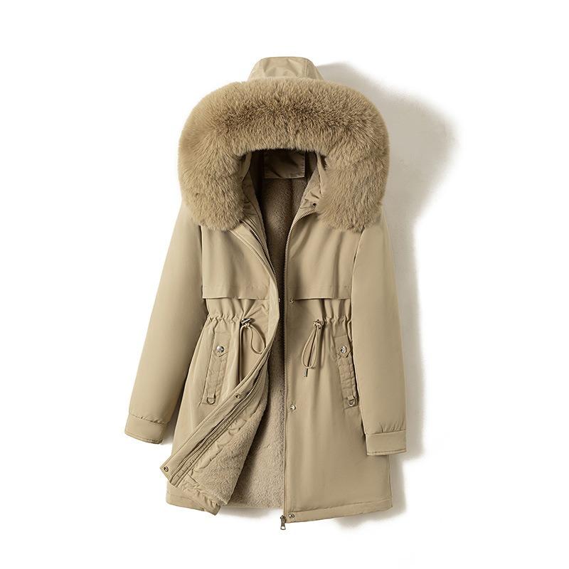 Pie Overcomes Women's Winter New Medium and Long Fleece Thickened Padded Jacket Slim Down Padded Jacket Padded Jacket